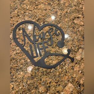 NURSE Life Black Metal Cutout 9x9" Wall Mount Decor Heart-Shaped Stethoscope